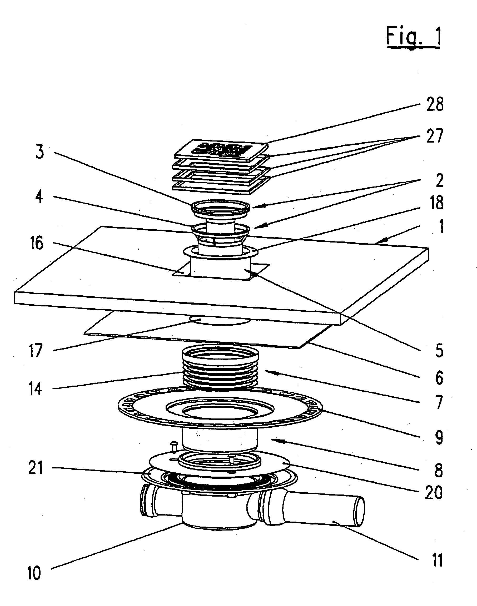 Drainage device for arrangement on a floor tile having a drain water aperture and arrangement of such a drainage device on a floor tile