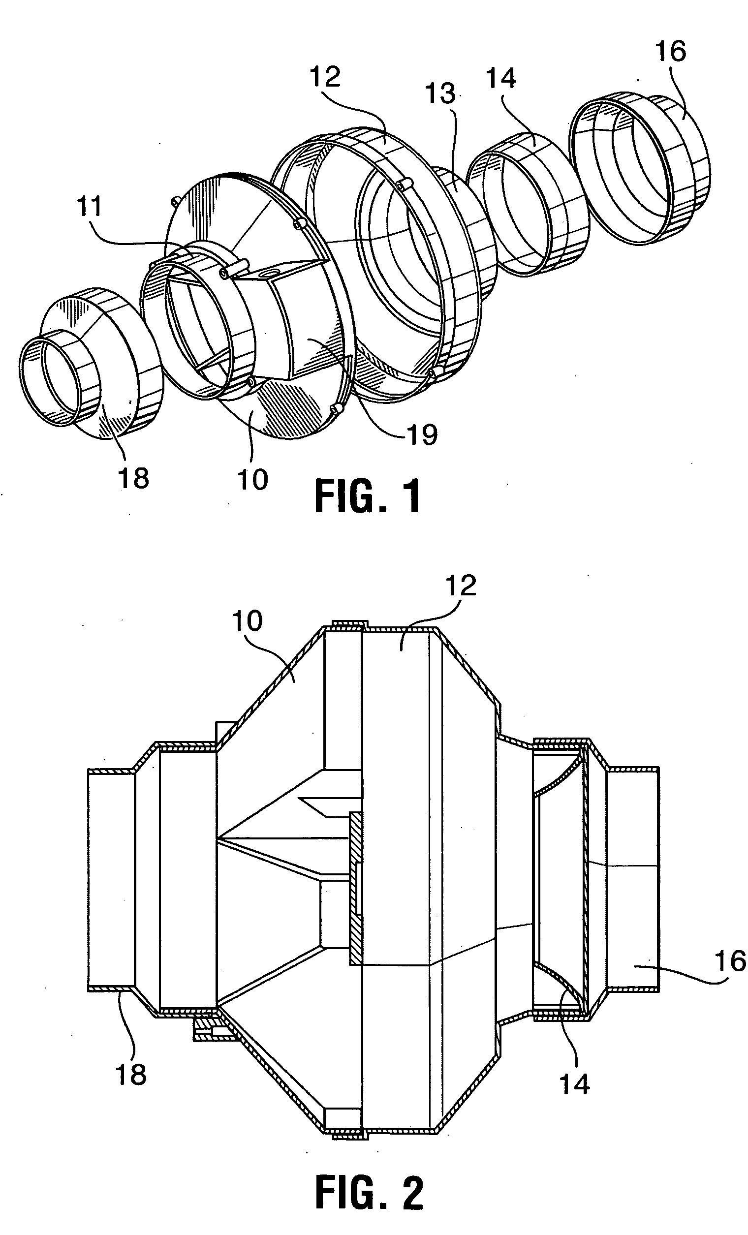 Inline fan housing assemblies