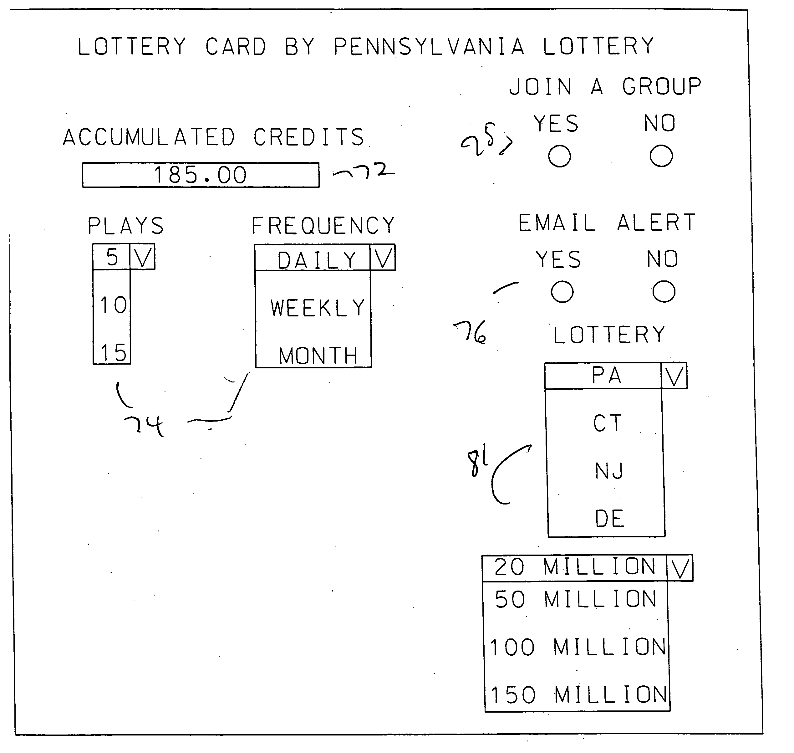 Lottery credit card rewards system