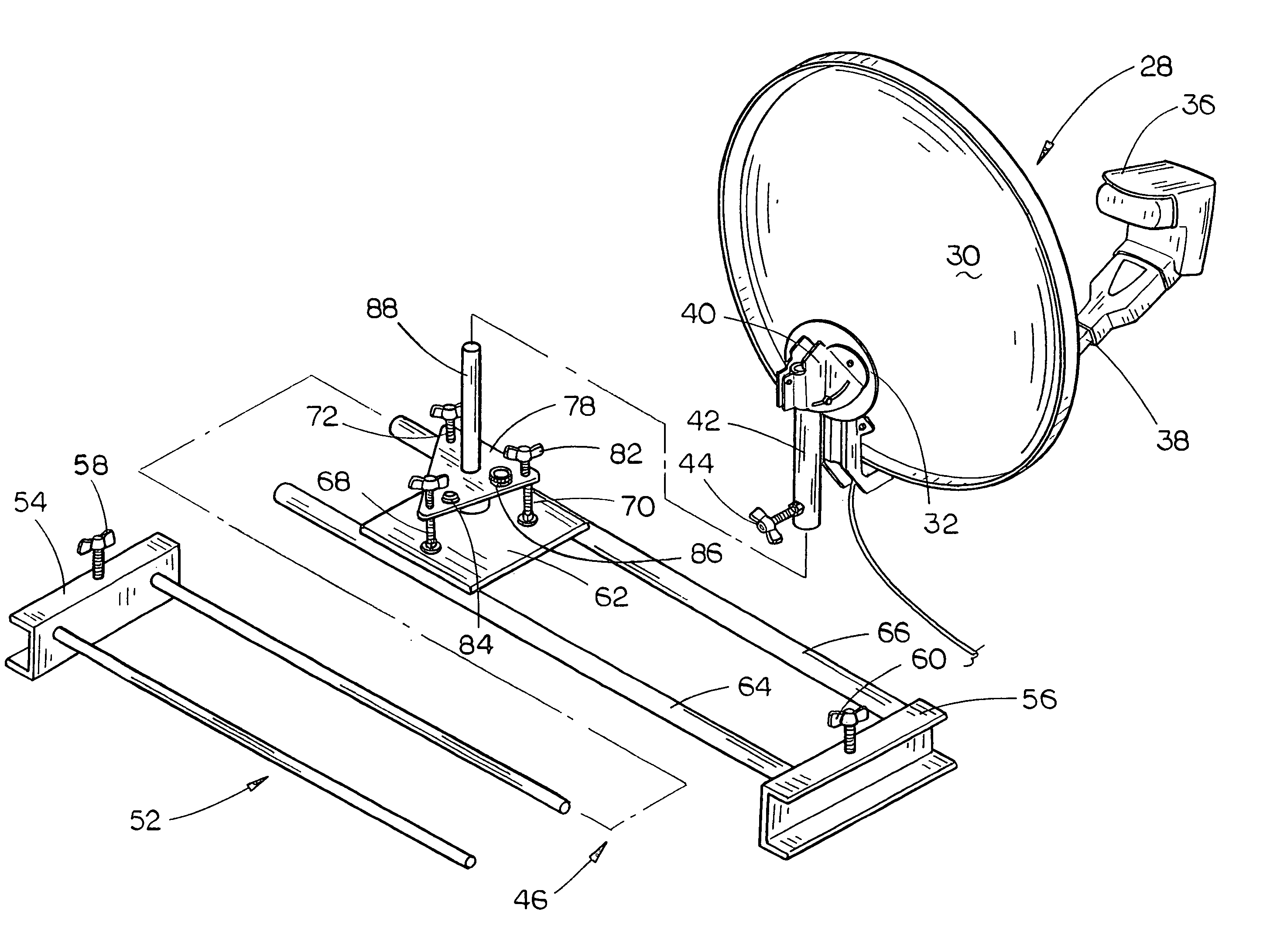 Means for mounting a portable satellite antenna on a vehicle