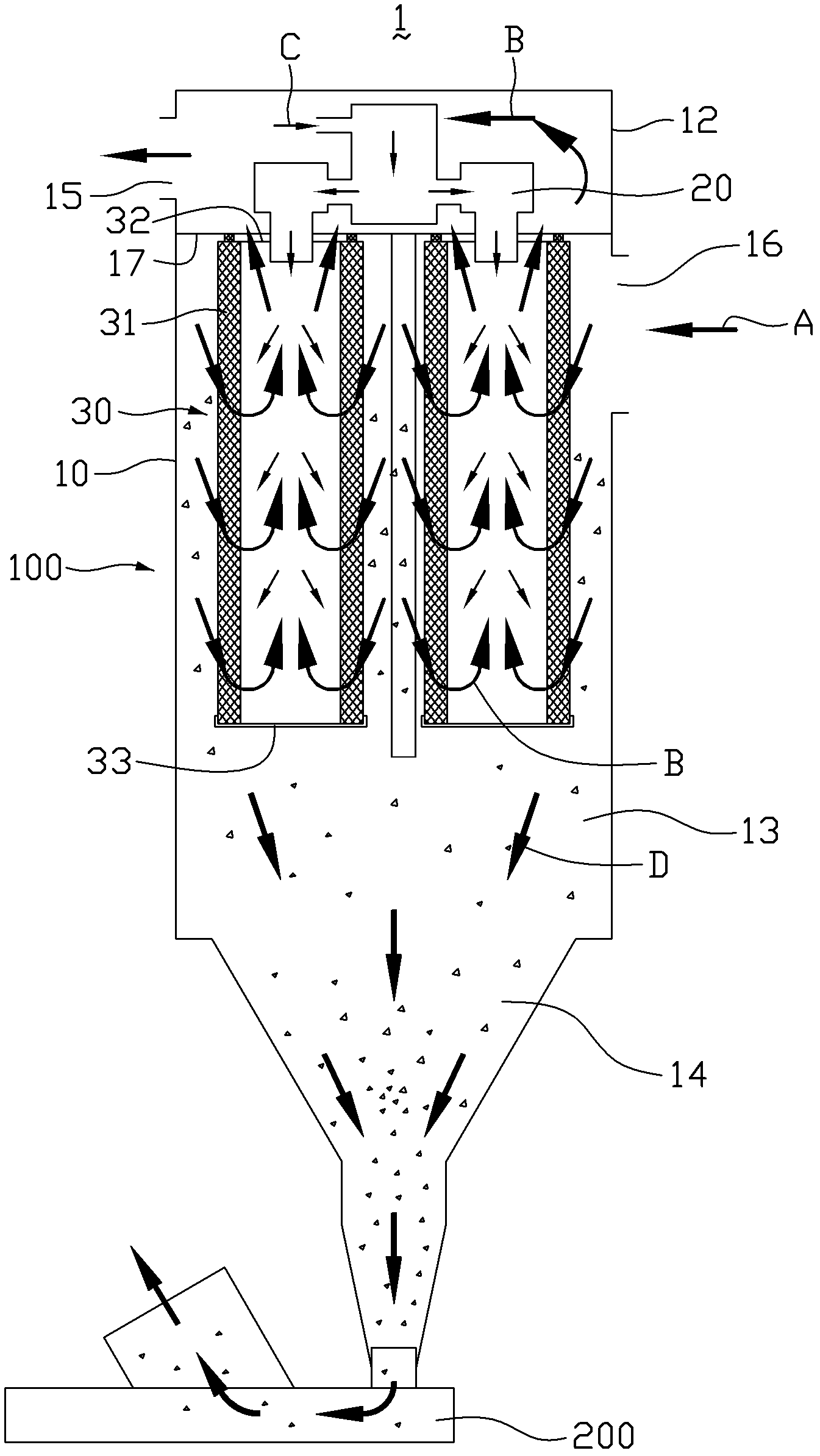 Dust removing box and dust removing system with same