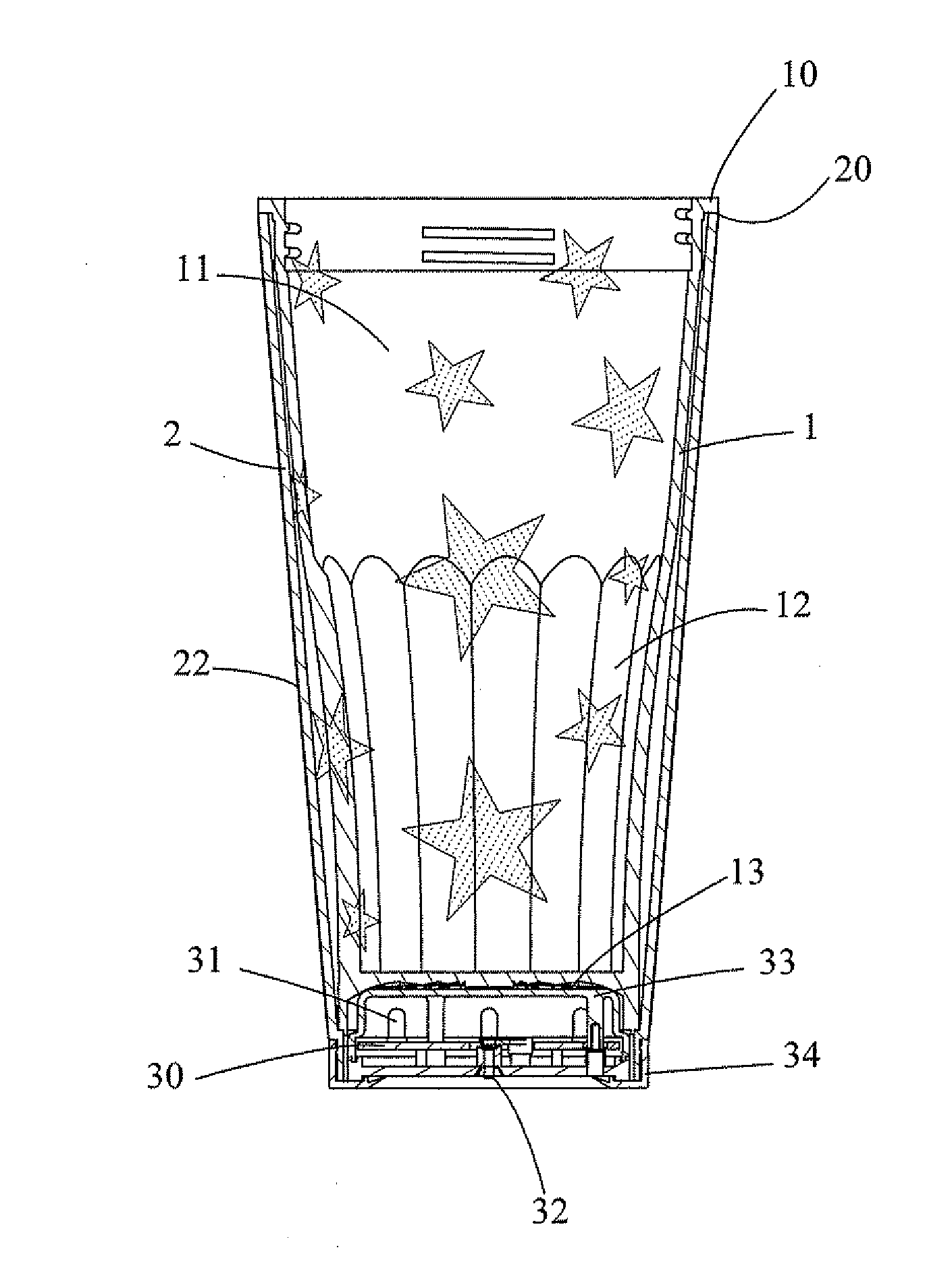 Cup with twinkling light effects