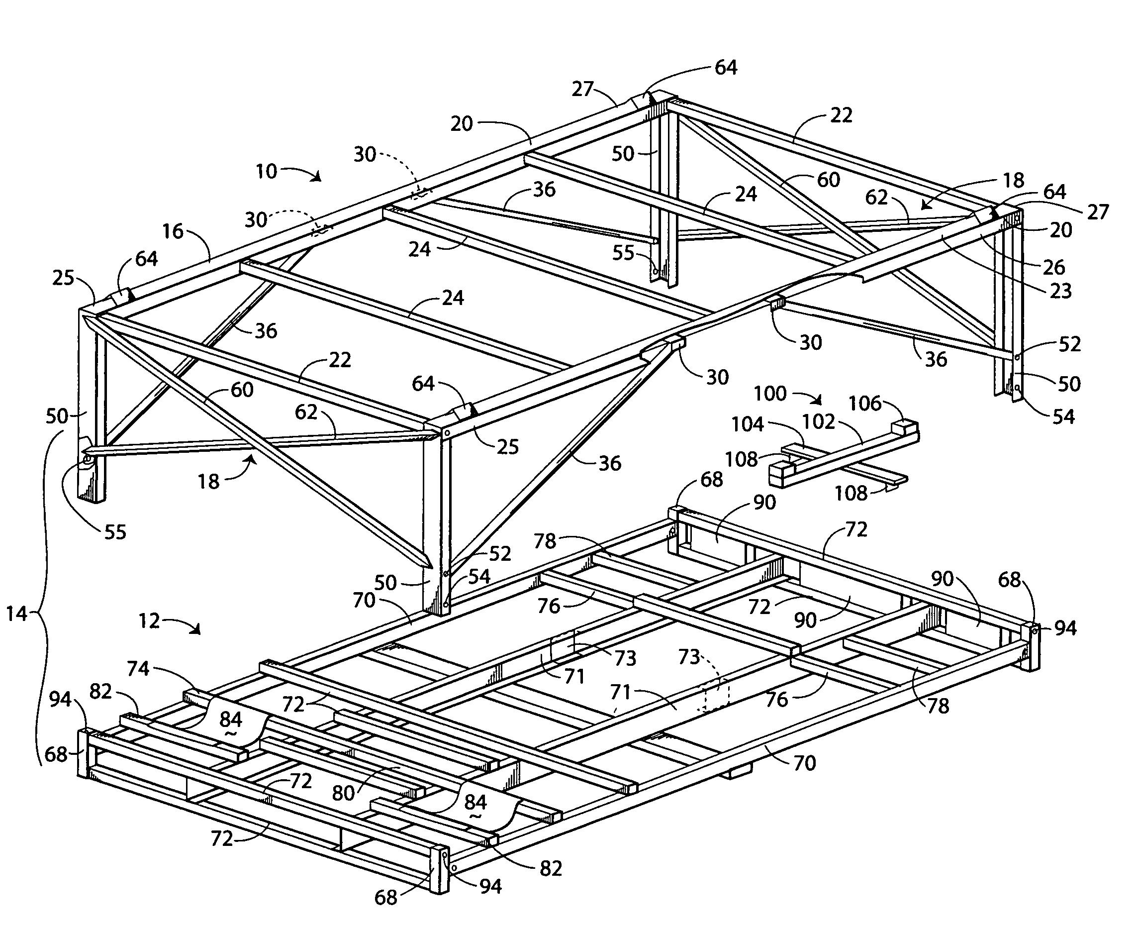 Top and foldable end frame assembly for pallet container