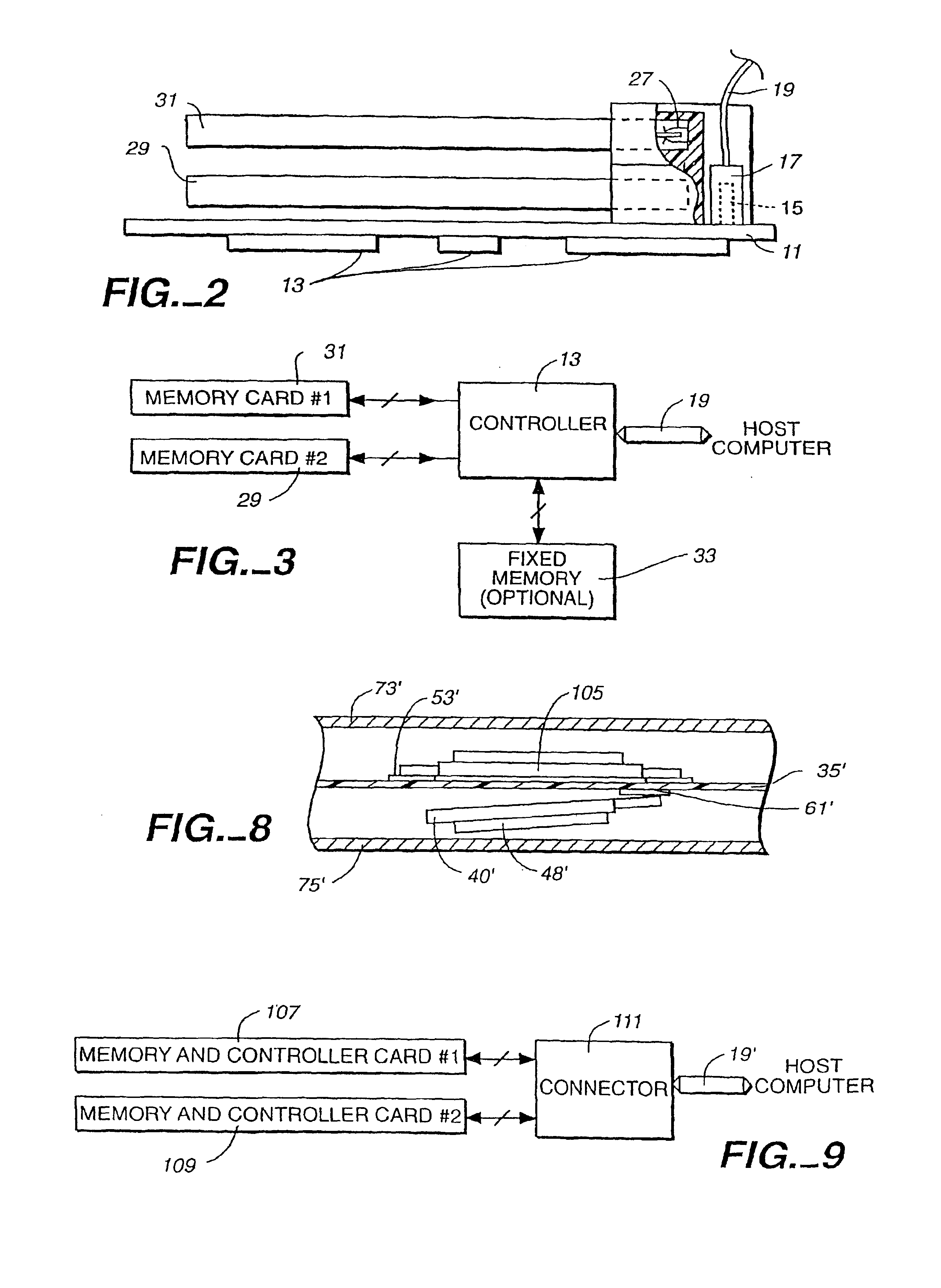 Computer memory cards using flash EEPROM integrated circuit chips and memory-controller systems