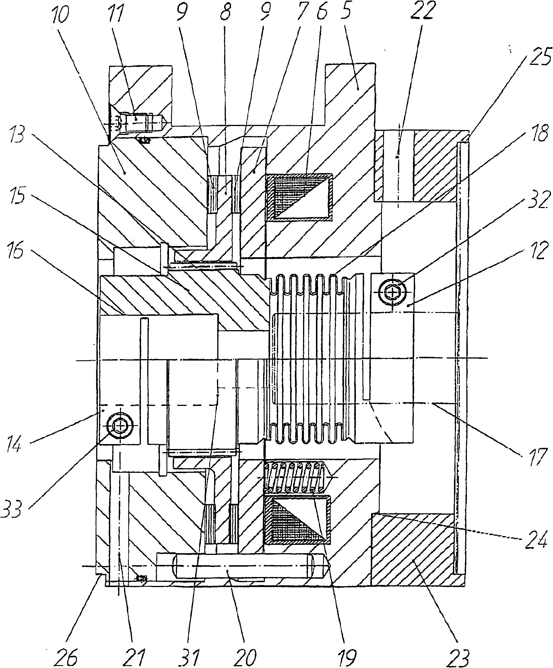 Drive-driven-unit with coupling/brake combination