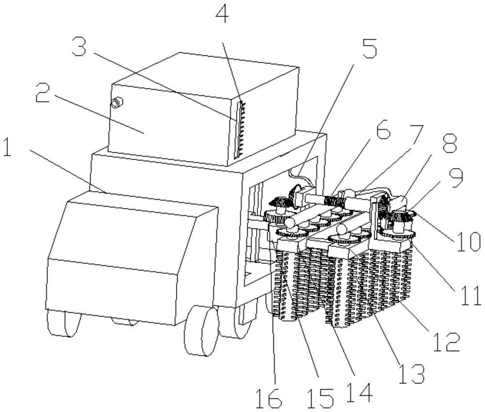 A municipal road surface isolation guardrail cleaning device