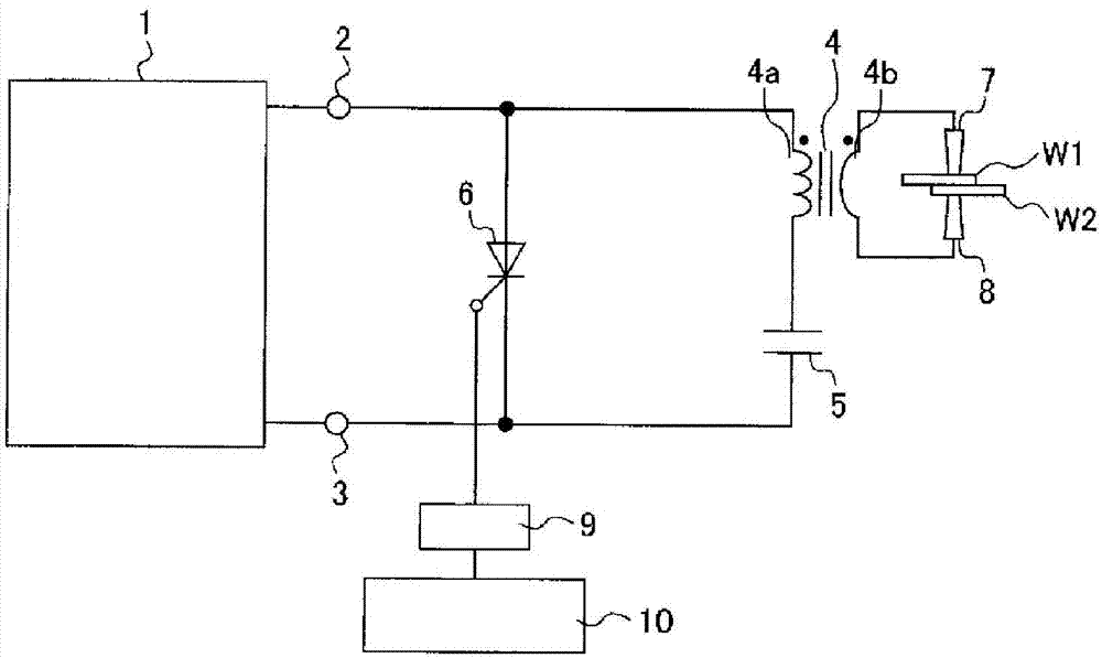 Capacitor type welding method and welding device