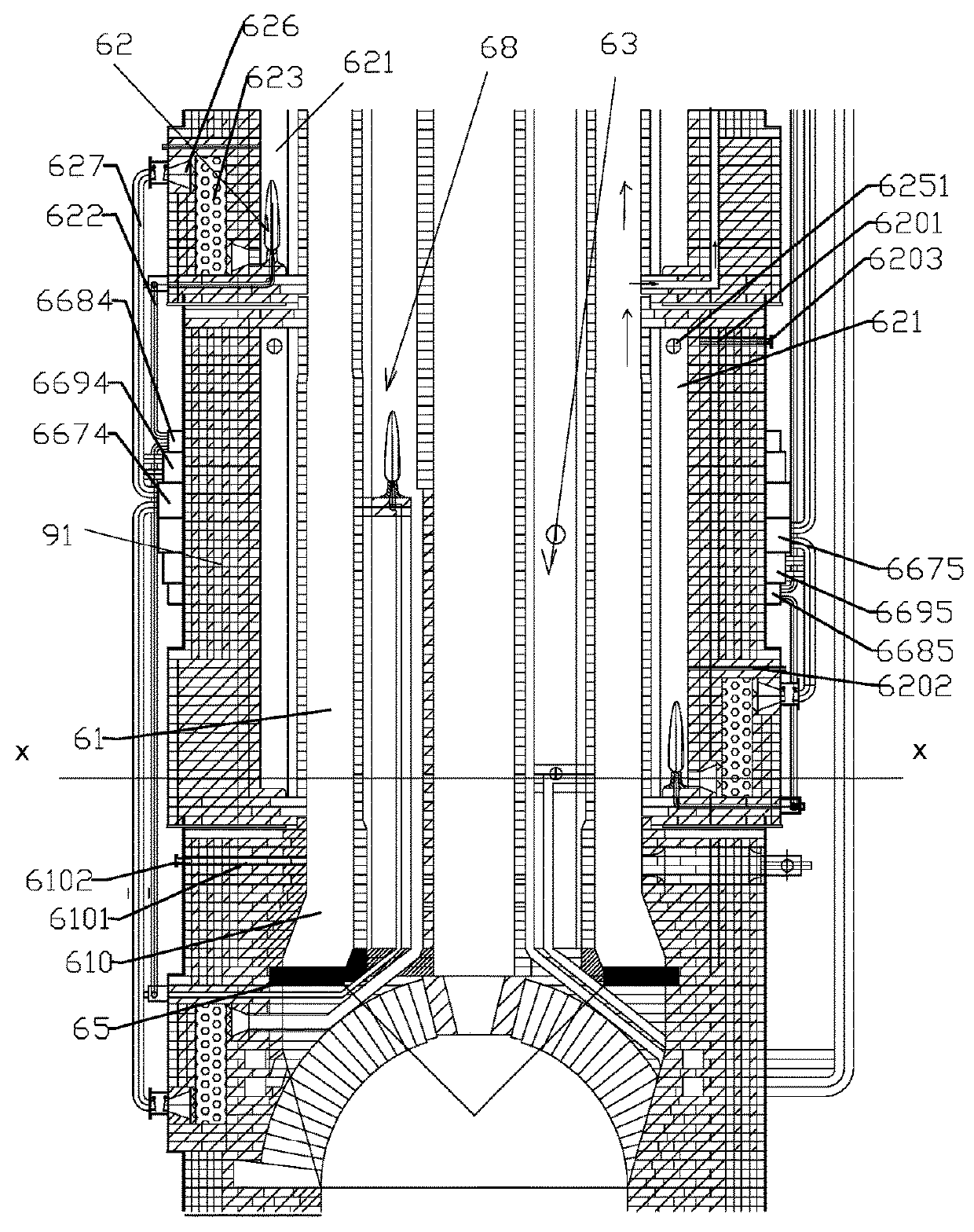 Coal pyrolyzing and carbonizing device of coal pyrolyzing furnace