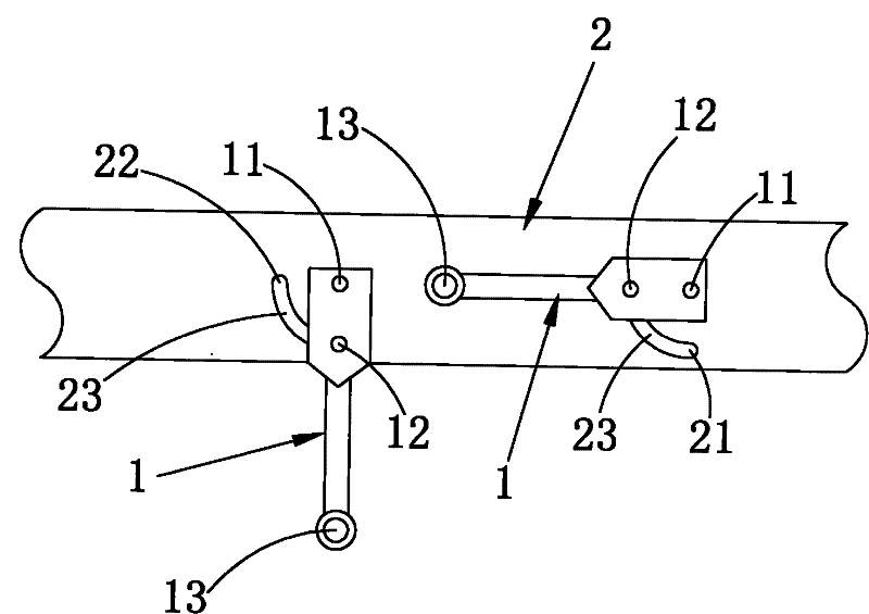 Fixing structure of secondary hanger for plating PCB (Printed Circuit Board)