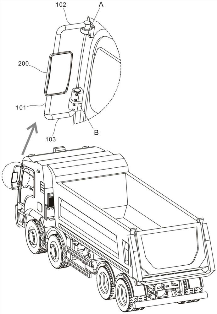 A truck rear view mirror