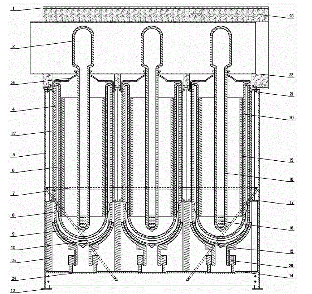 Solar hot-air thermal collector for vertical-inserted close-packed metal section heat tube compound vacuum thermal-collecting tube