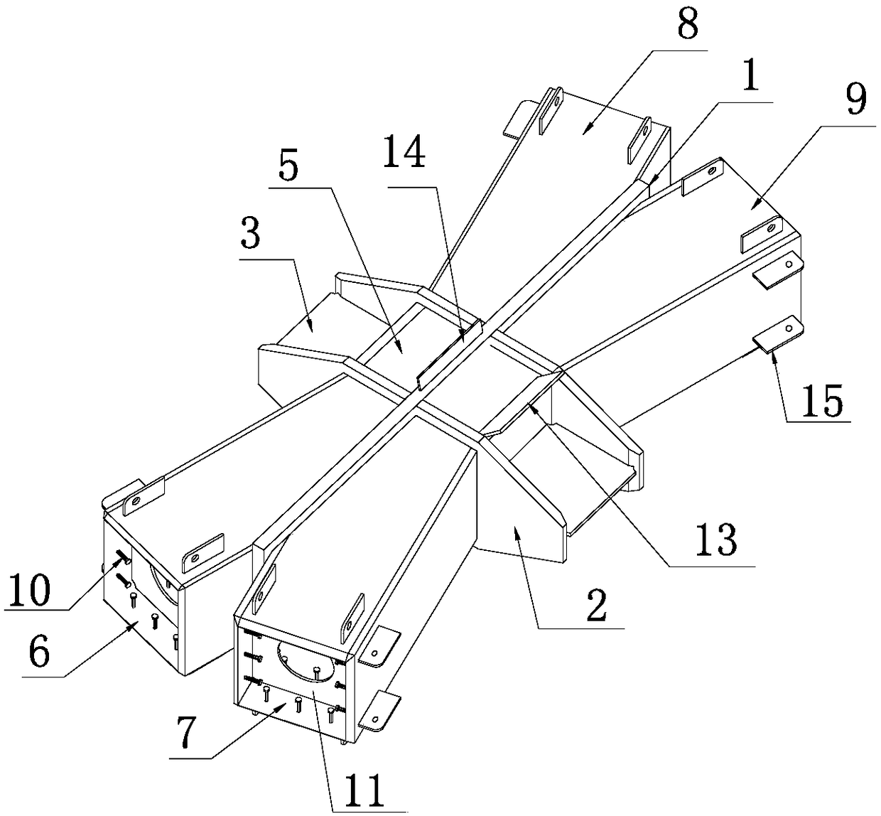 Method for manufacturing overlap changeover connection node shaped like Chinese character 'mi'