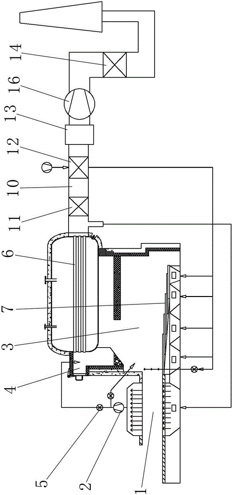 Biomass boiler for boiler front flue gas drying and continuous bale combustion