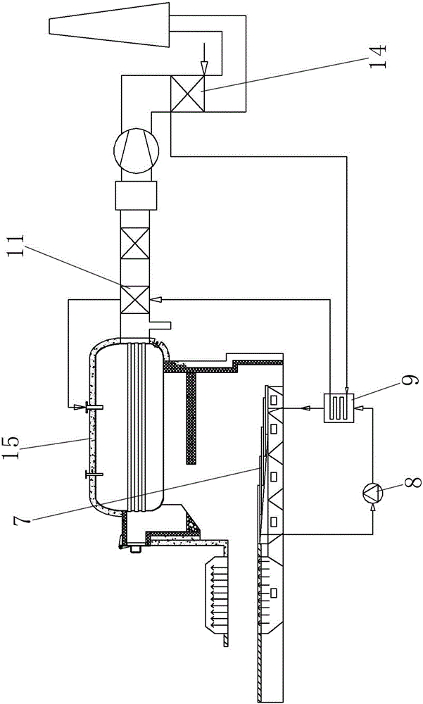 Biomass boiler for boiler front flue gas drying and continuous bale combustion