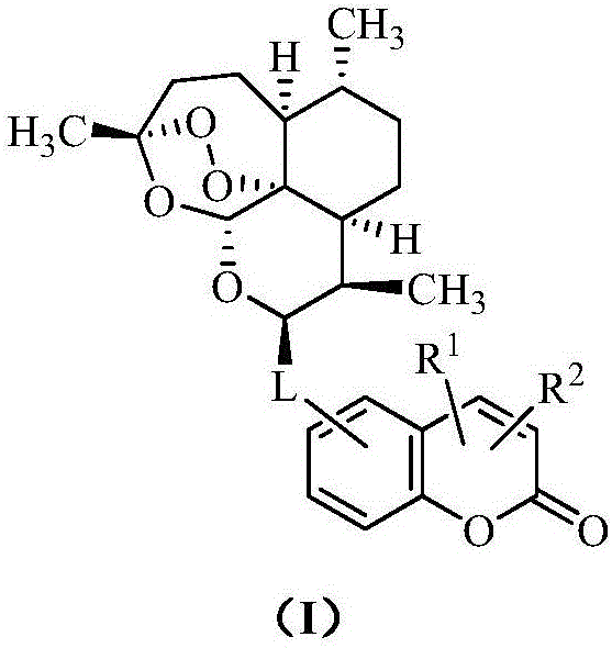 Artemisinin-coumarin heterozygous molecule, method for preparing same and application of artemisinin-coumarin heterozygous molecule