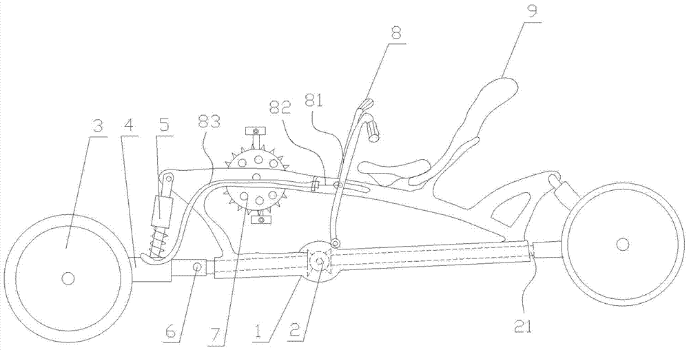 Off-road four-wheel bicycle with automatic wheel conversion up and down to adapt to uneven ground