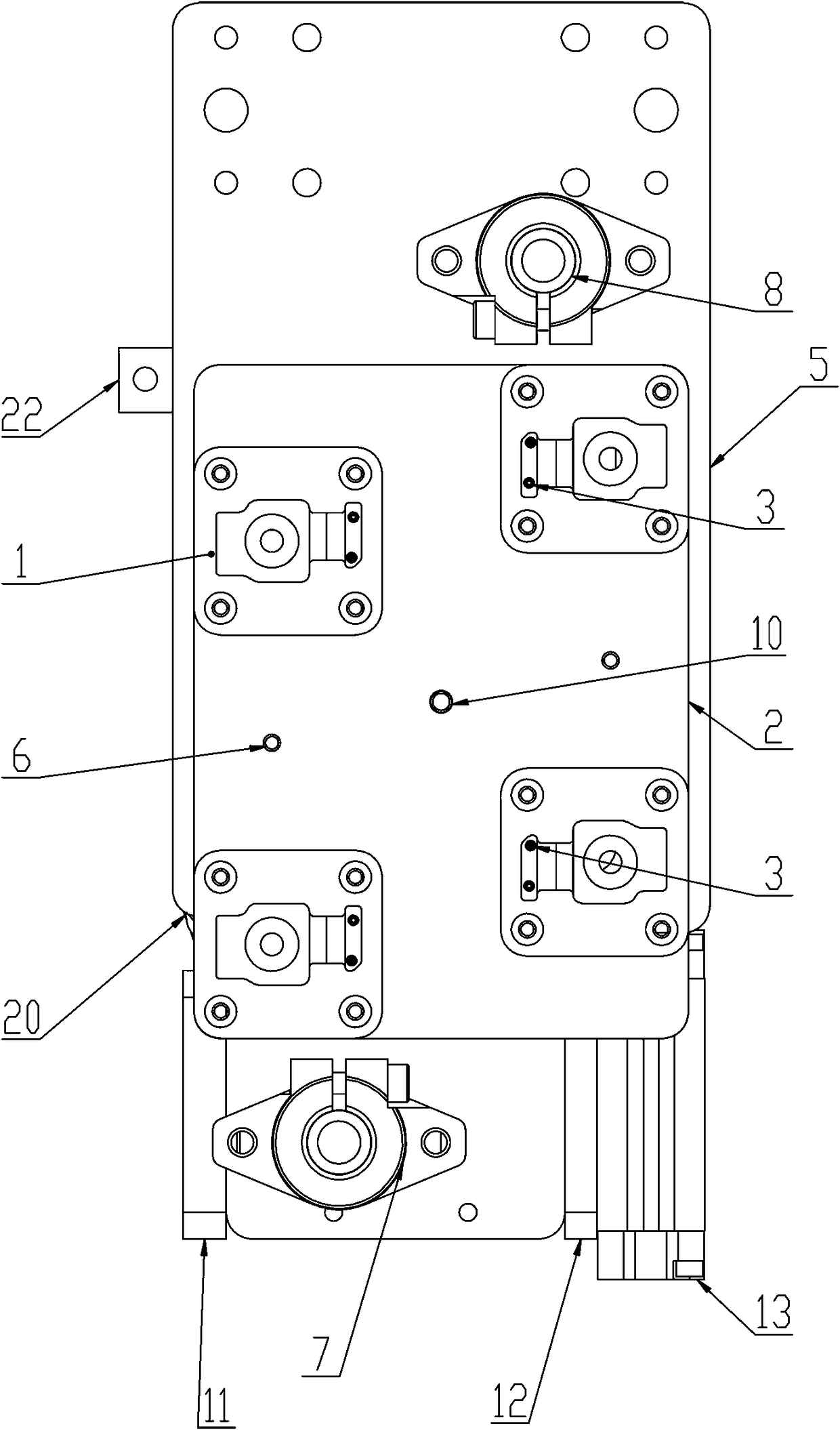 Four-cavity iron sheet implanting and overturning takeout tool