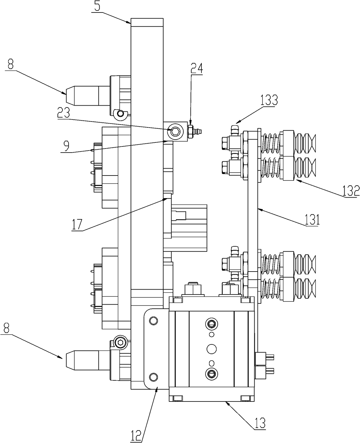 Four-cavity iron sheet implanting and overturning takeout tool