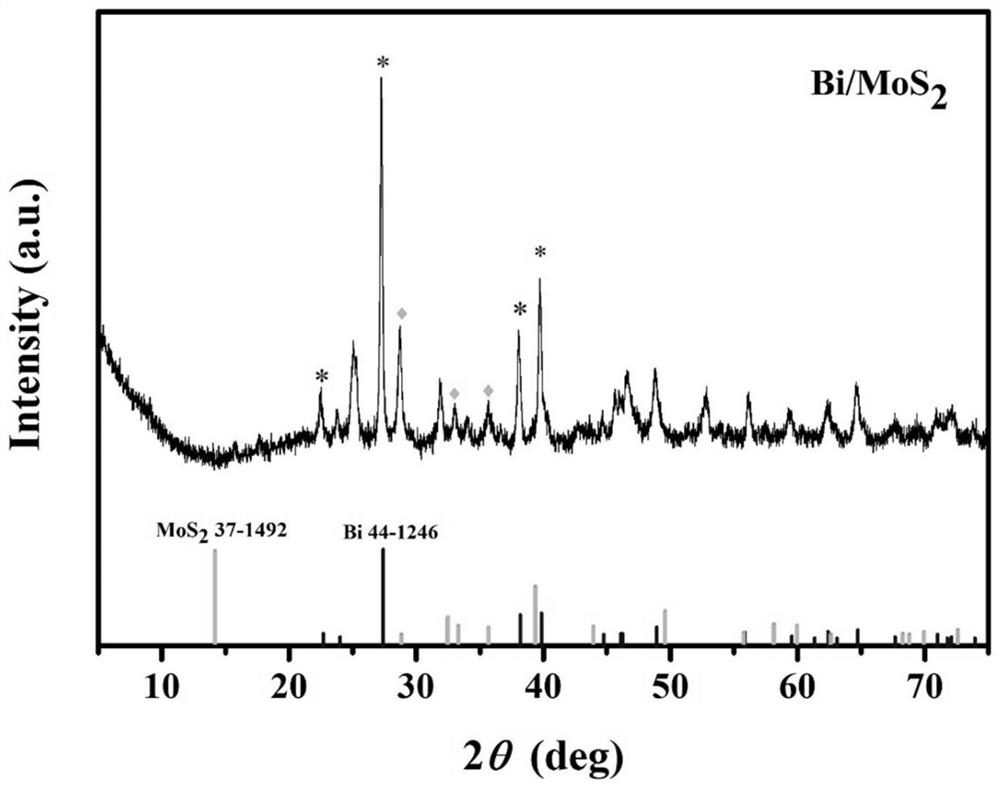 Preparation method of Bi-MoS2 nano composite material for electrocatalytic synthesis of ammonia