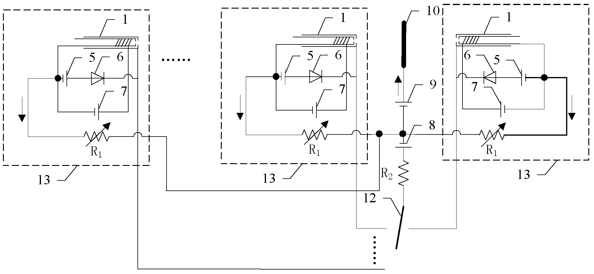 Work circuit achieving stable parallel connection of multiple hollow cathodes and work method of work circuit