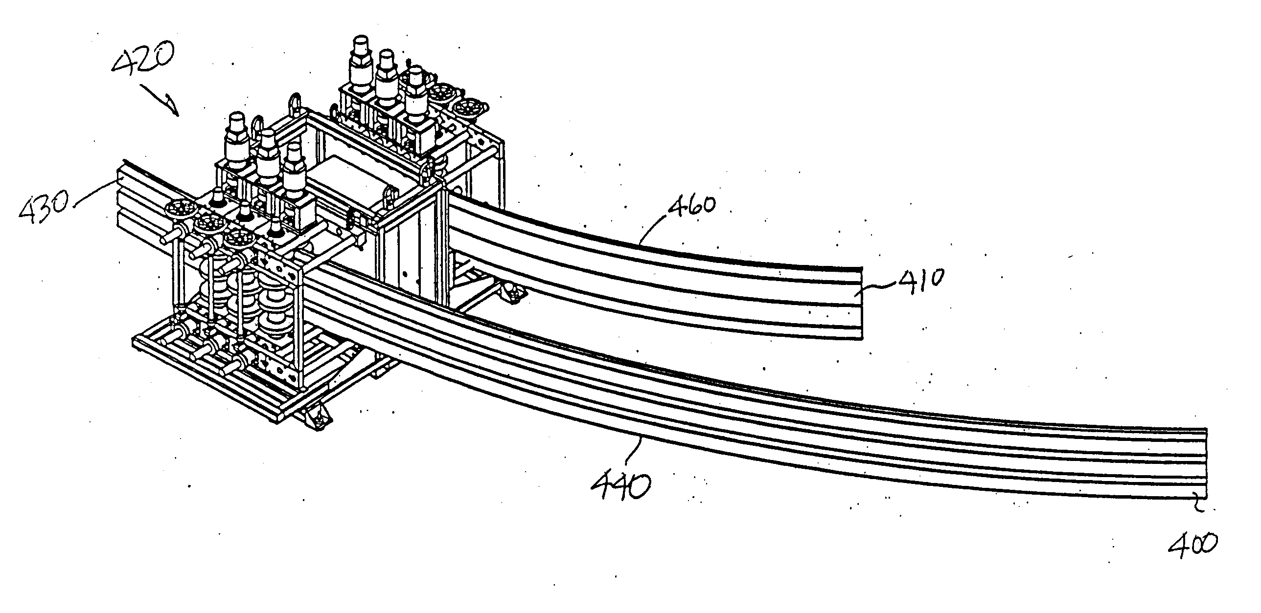 Roll-forming machine for forming smooth curves in profiled panel sections and method of forming curved panels