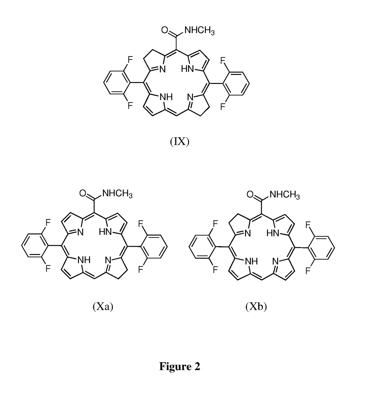 Low molecular weight derivatives of carboxamide halogenated porphyrins, namely chlorins and bacteriochlorins, and their applications thereof