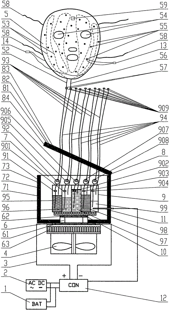 Drug-containing beauty mask device with heating and cooling functions