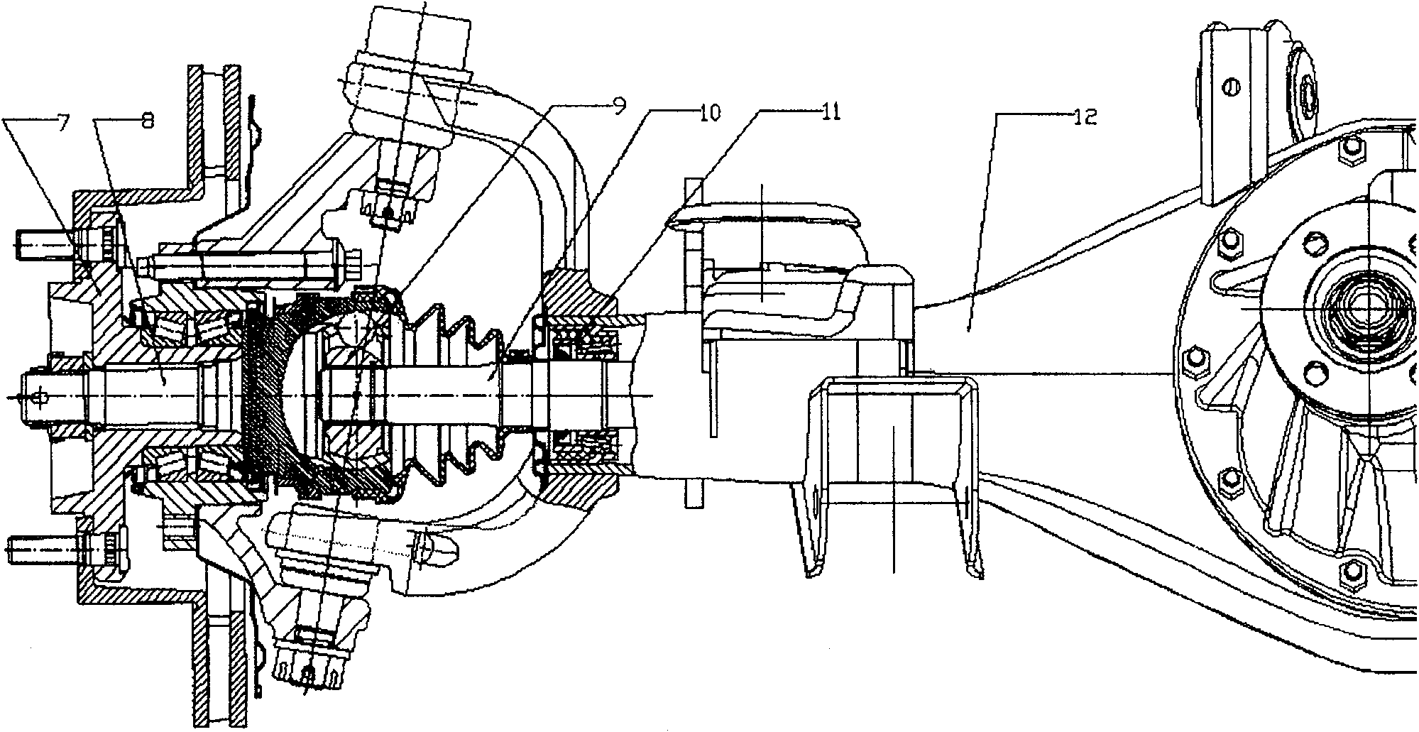 Half shaft support device driven with turning drive axle