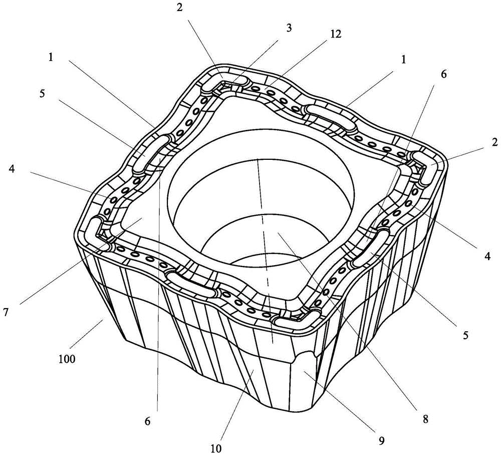 A special blade for layered drilling with four fist-shaped blades