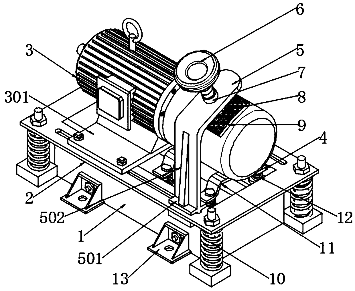 Motor damping base of multi-vibration structure