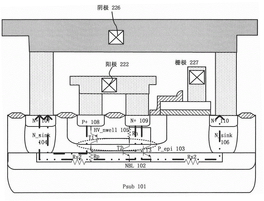 Longitudinal NPN triggered high-voltage ESD protective device with high maintaining voltage