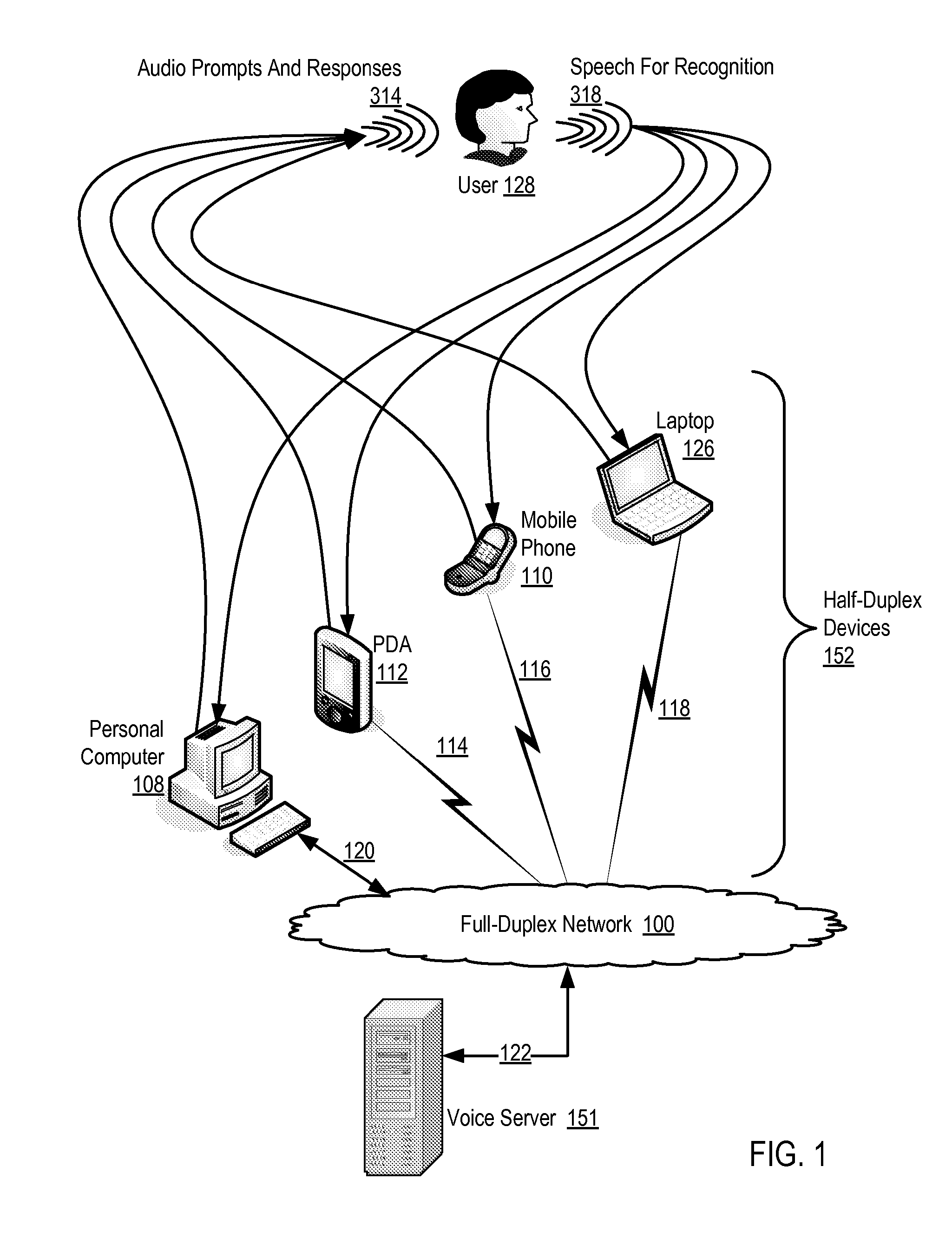 Streaming audio from a full-duplex network through a half-duplex device