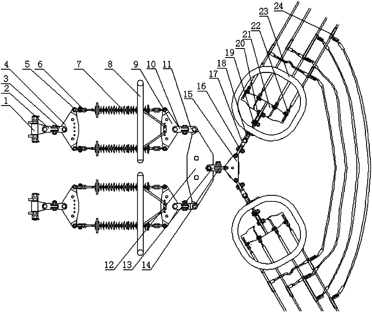 A hanging tension series connection device