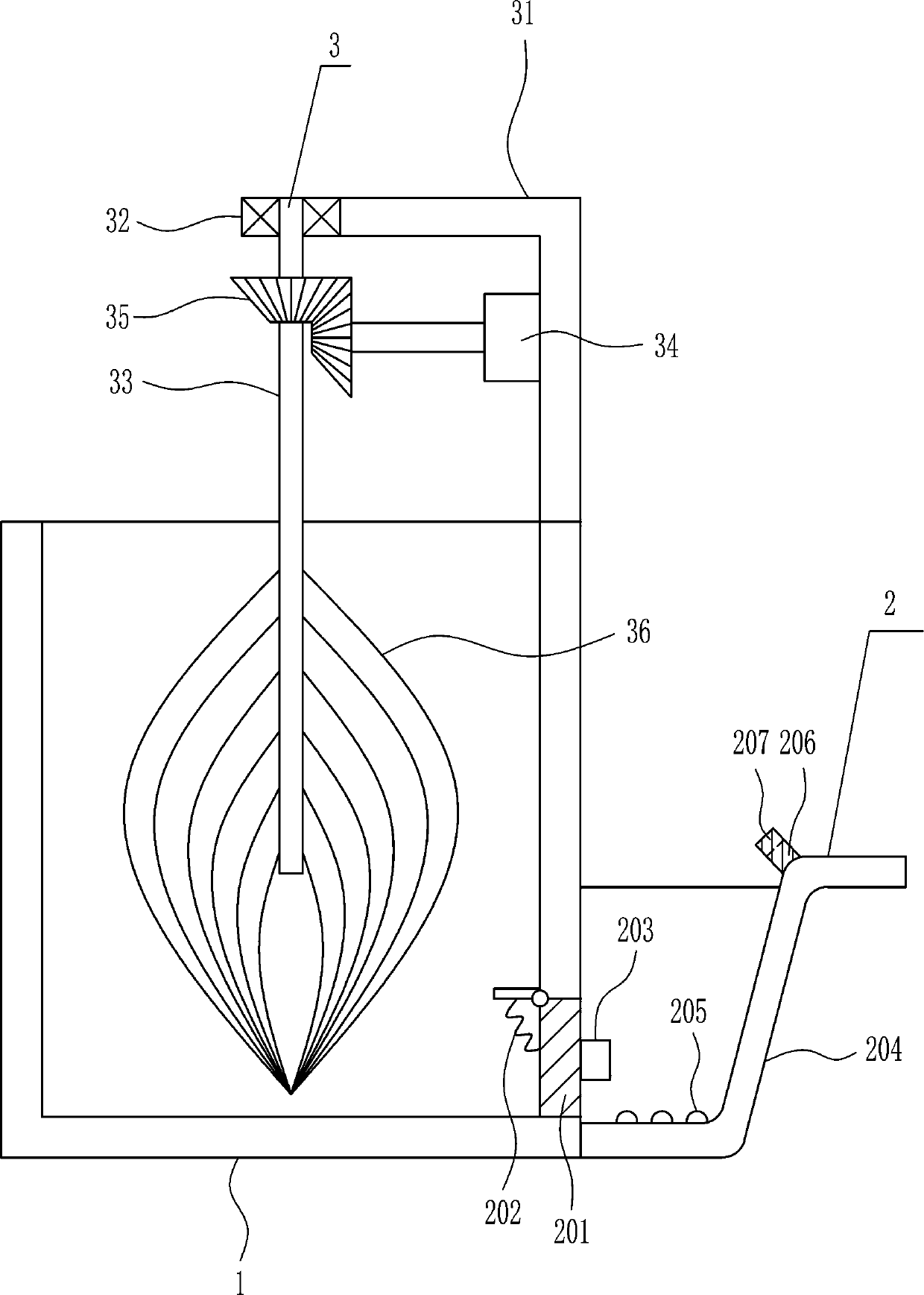 An intermittent feeding and stirring paint brushing device for decoration paint