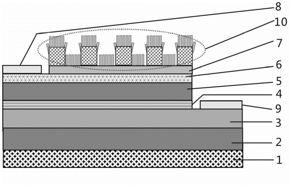 LED (light-emitting diode) tube core with ZnO-micron and nano composite structure and preparation method thereof