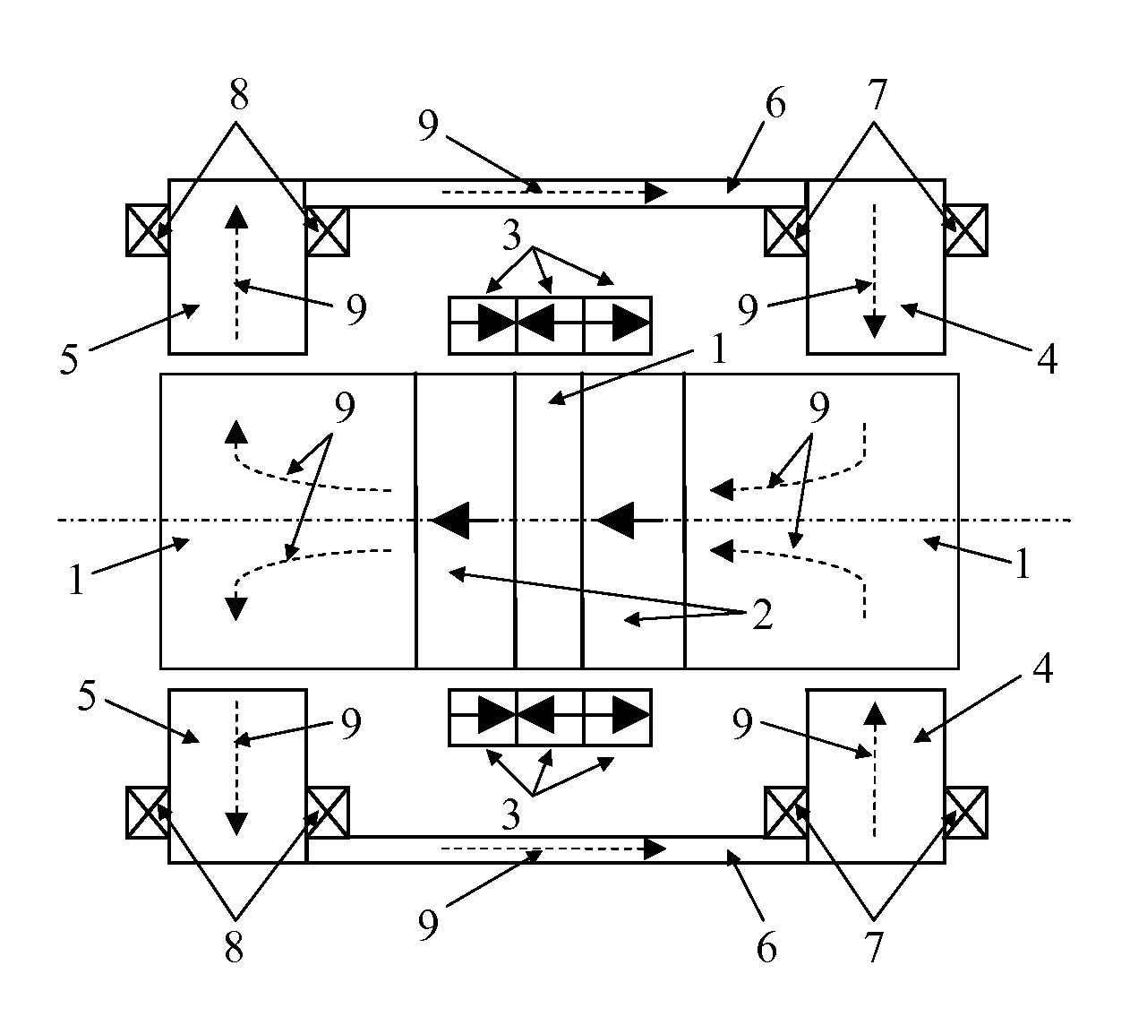 Hybrid Five Axis Magnetic Bearing System Using Axial Passive PM Bearing Magnet Paths and Radial Active Magnetic Bearings with Permanent Magnet Bias and Related Method