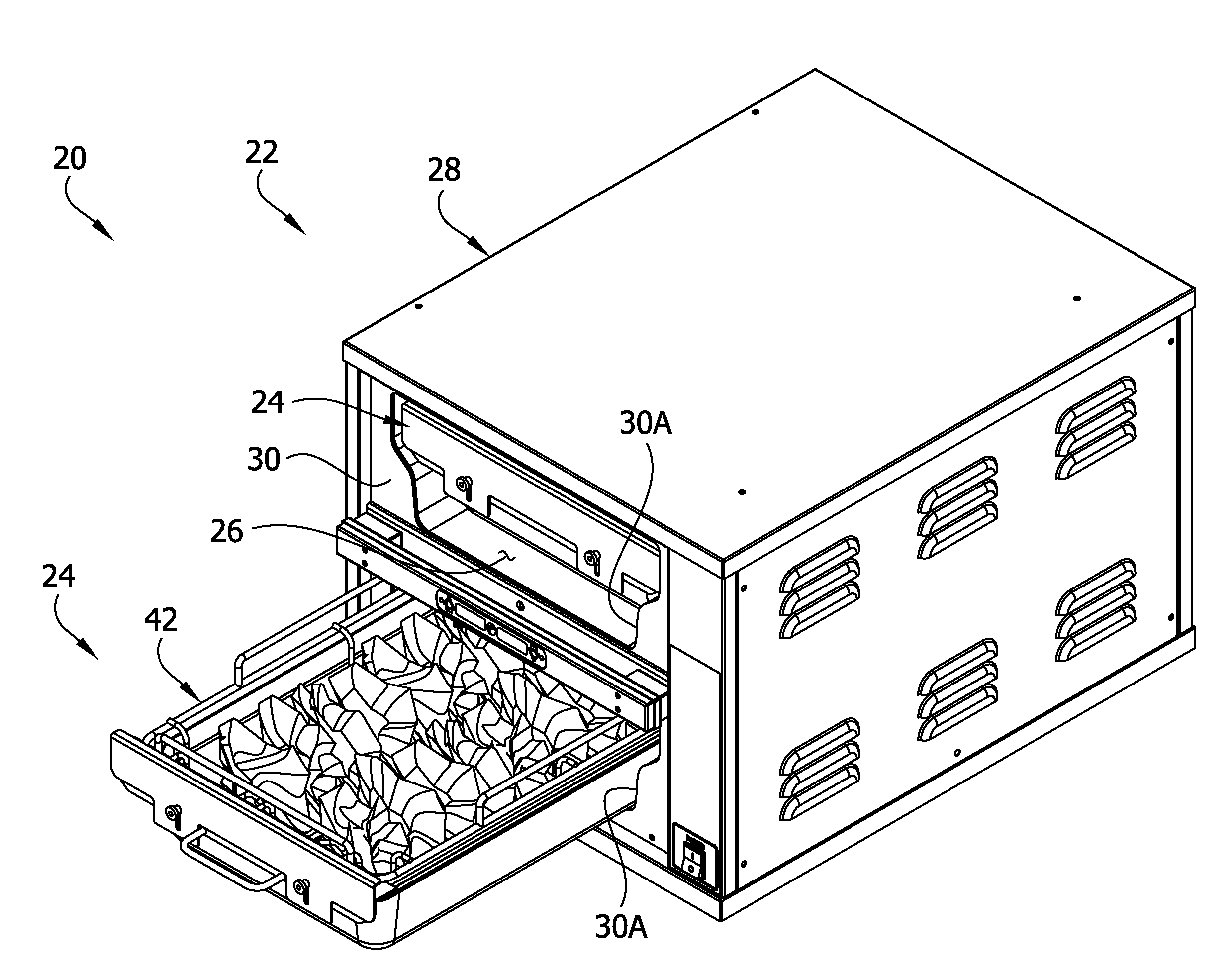 Oven and apparatus for holding a food item in an oven cavity