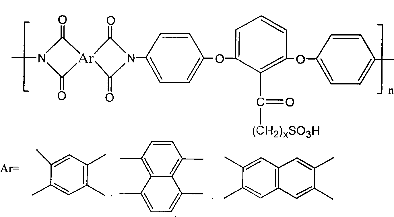 Low-swelling sulfonation polyimide proton exchanging membrane and preparation thereof