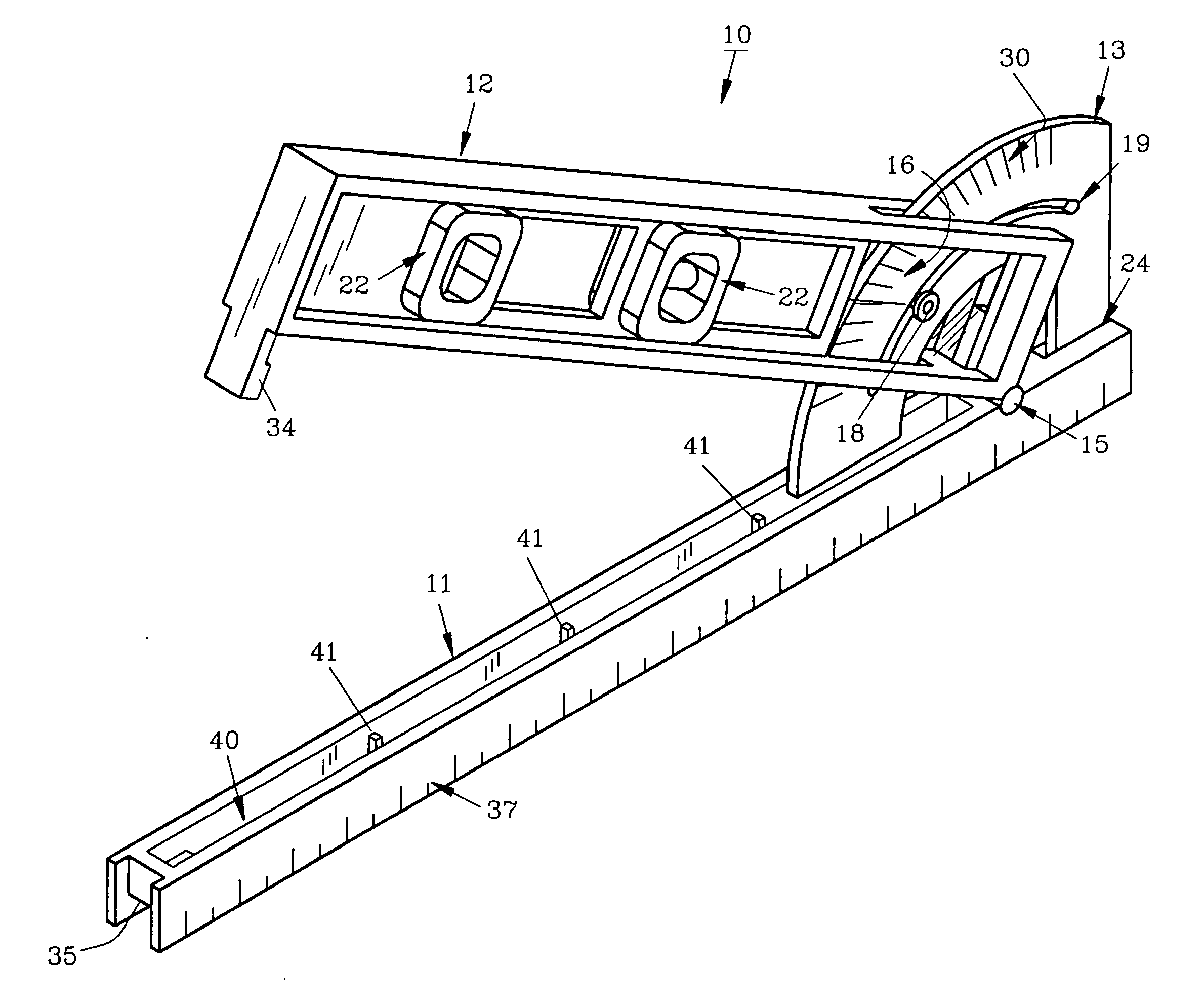 Angle measuring device and guide