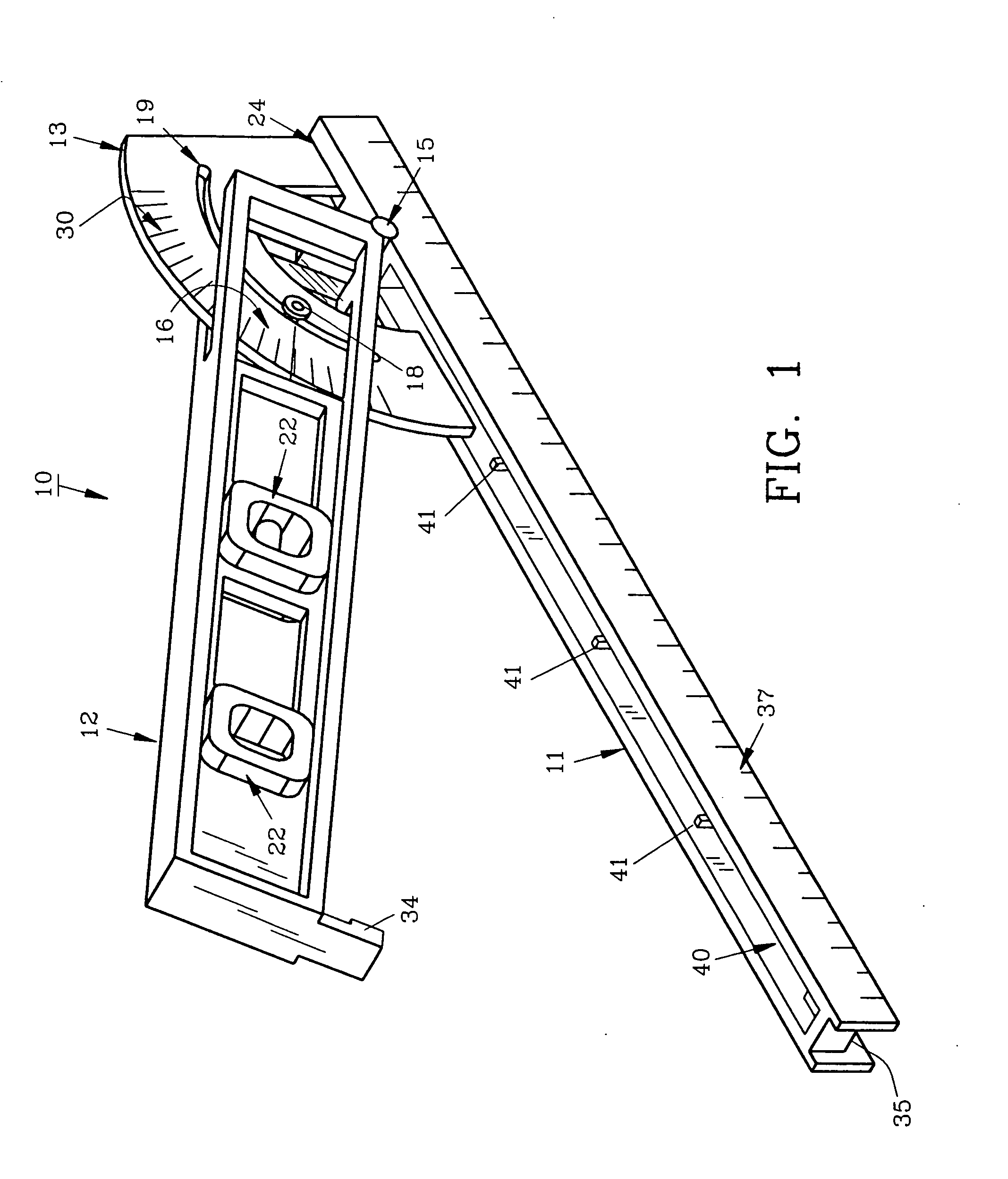 Angle measuring device and guide