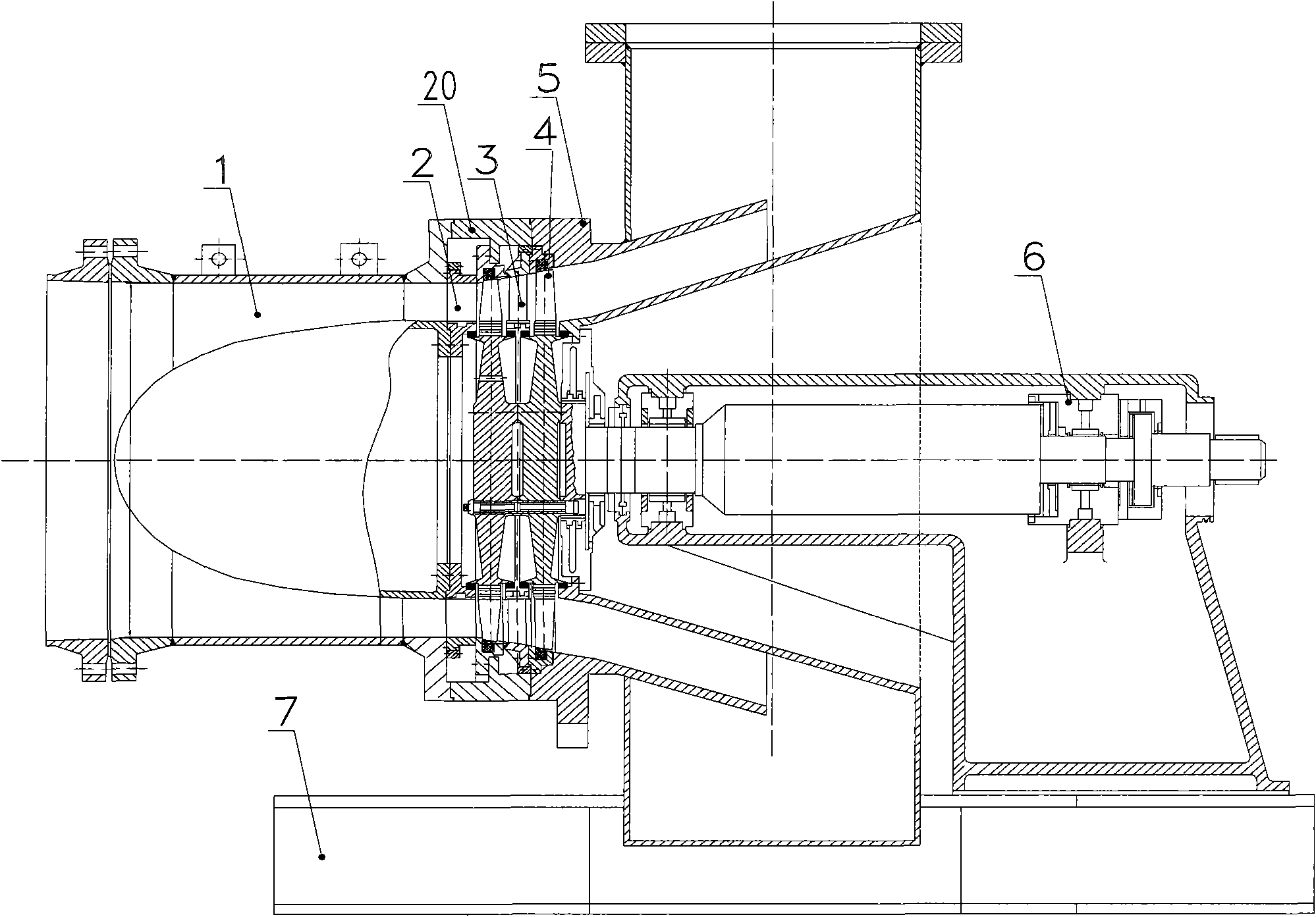 High-temperature axial-flow type tail gas turbine