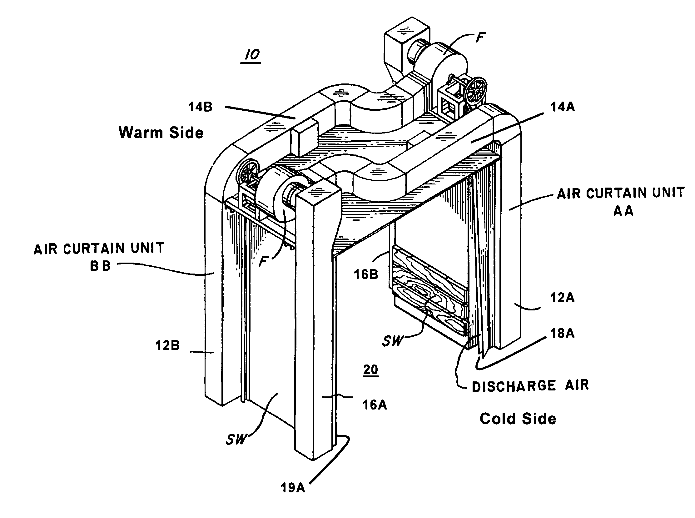 Cold storage doorway with airflow control system and method