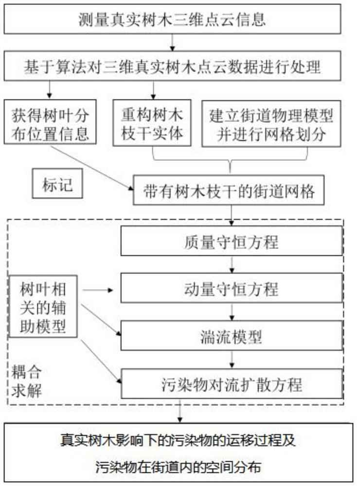 Method for simulating influence of real trees on migration of street pollutants