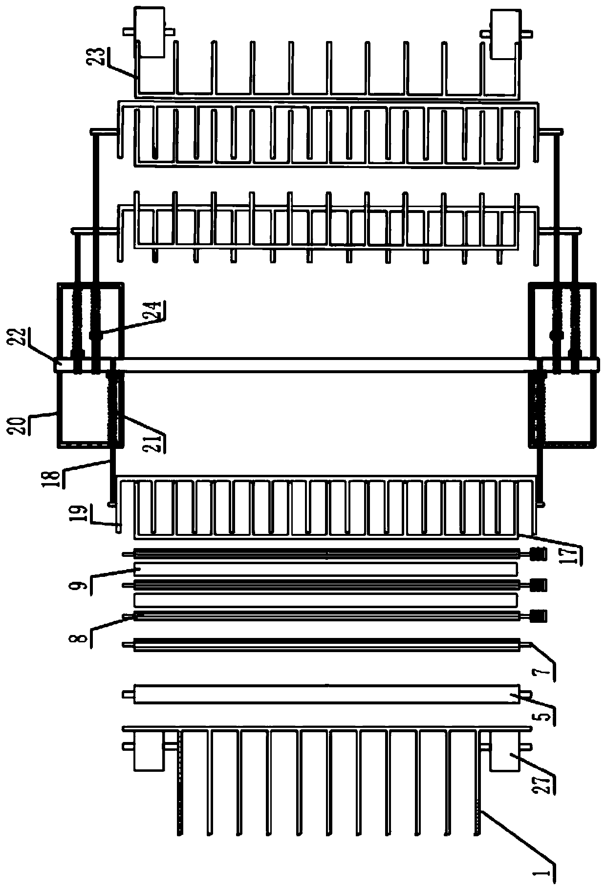 Continuous automatic lifting device for cloth net type greenhouse seedling tray