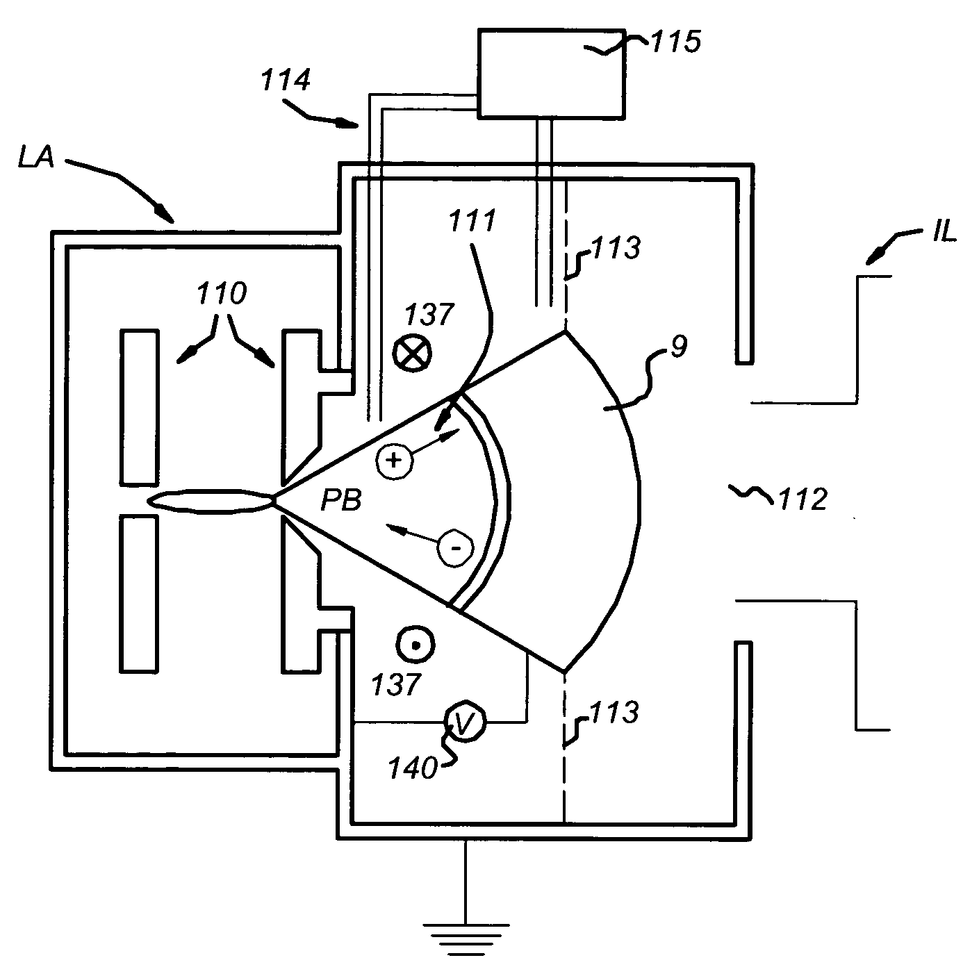 Lithographic apparatus with debris suppression, and device manufacturing method