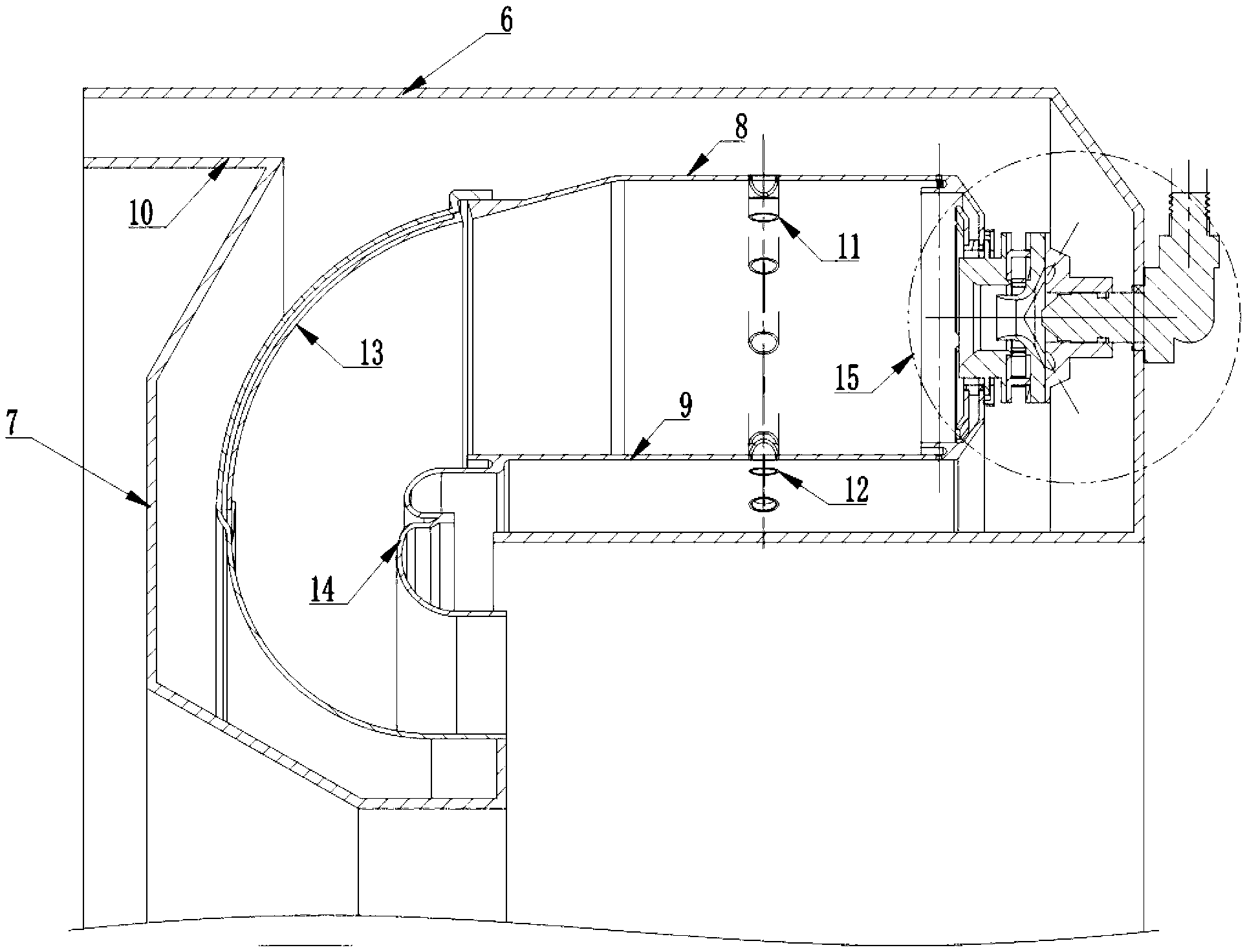 Beveling main combustion hole rotation aiding low-pollution backflow combustion chamber