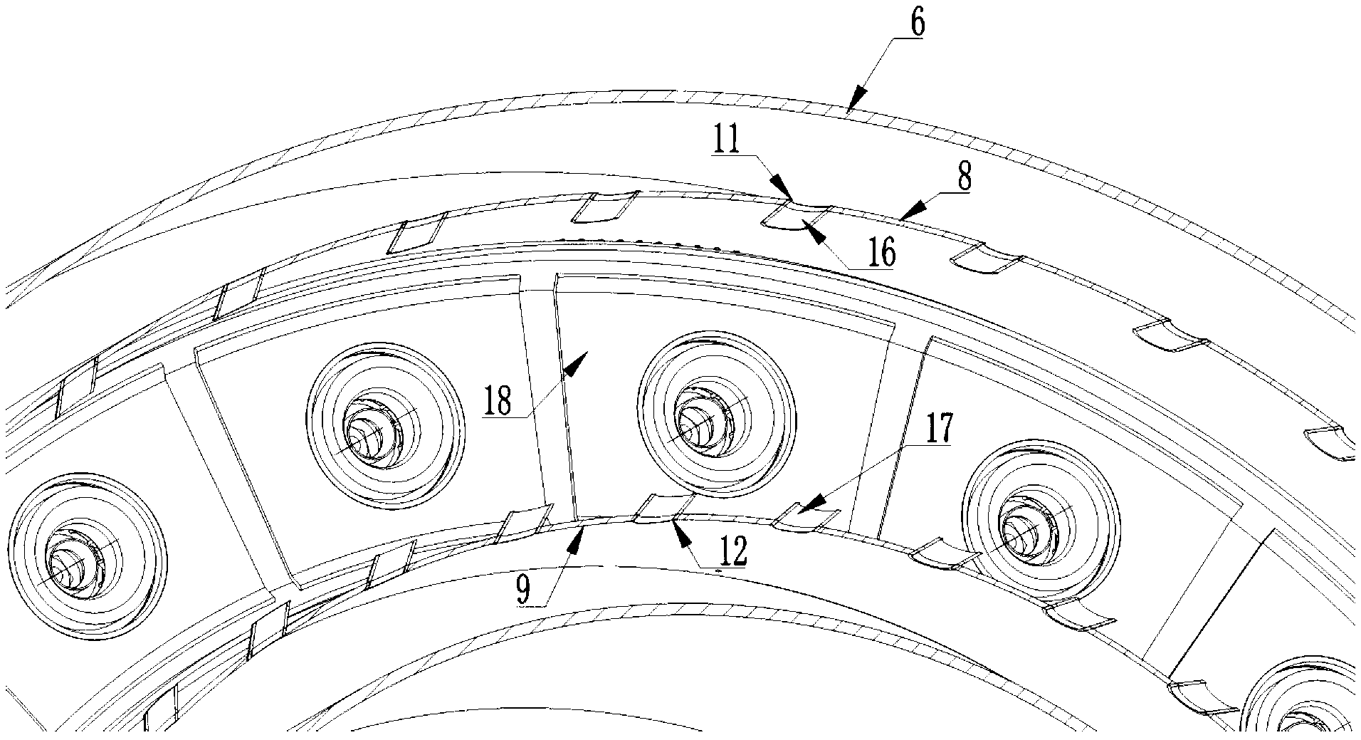 Beveling main combustion hole rotation aiding low-pollution backflow combustion chamber