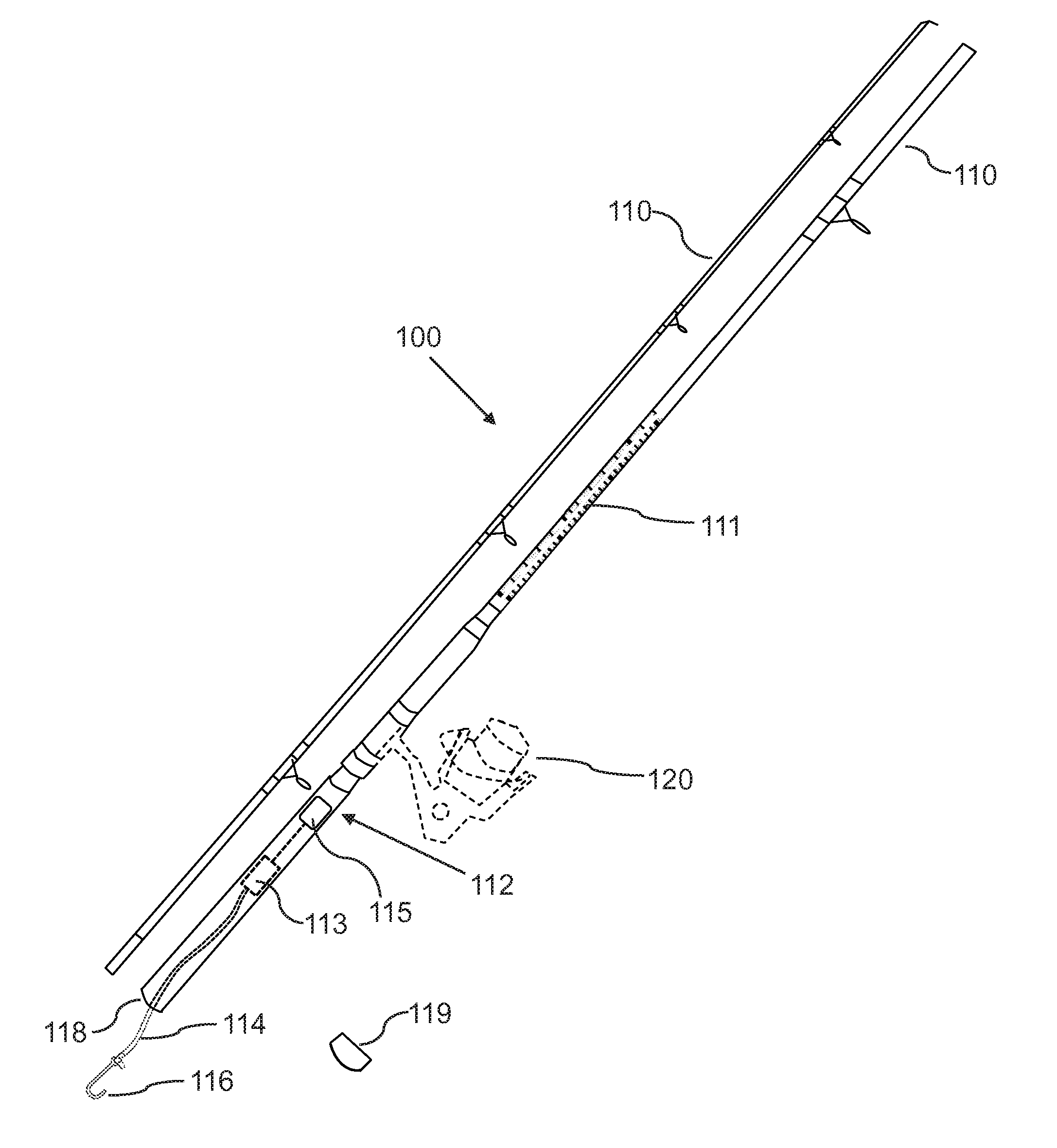 Fishing rod with built-in measuring devices