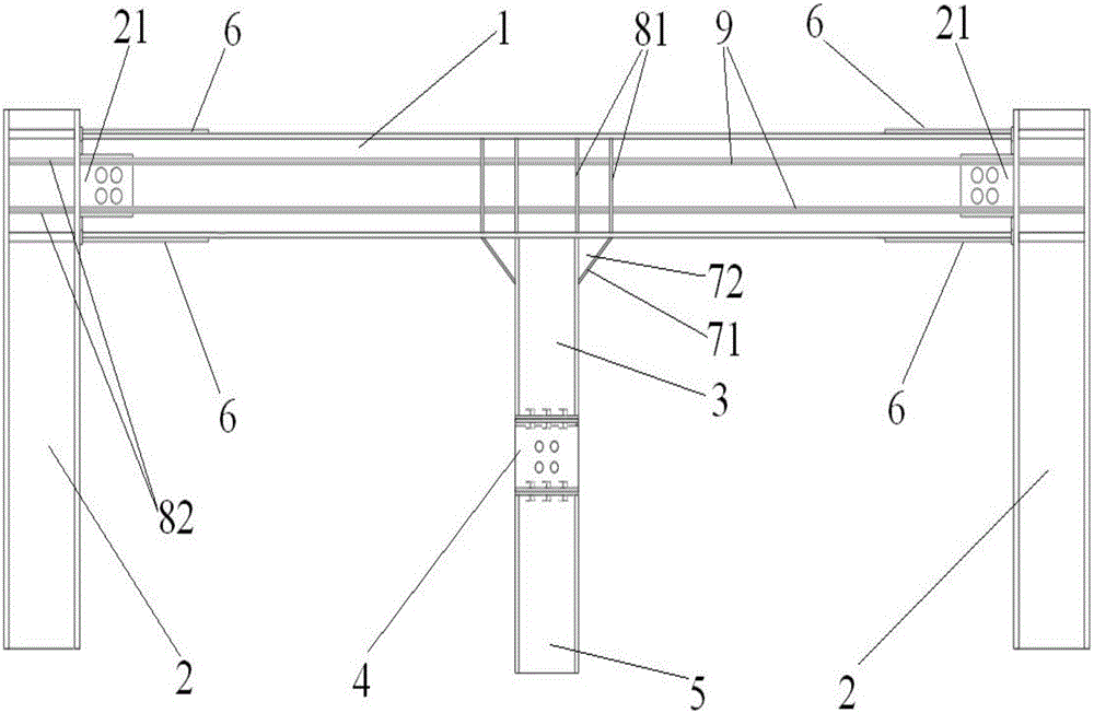 Prestressed assembled middle column steel frame recoverable in function