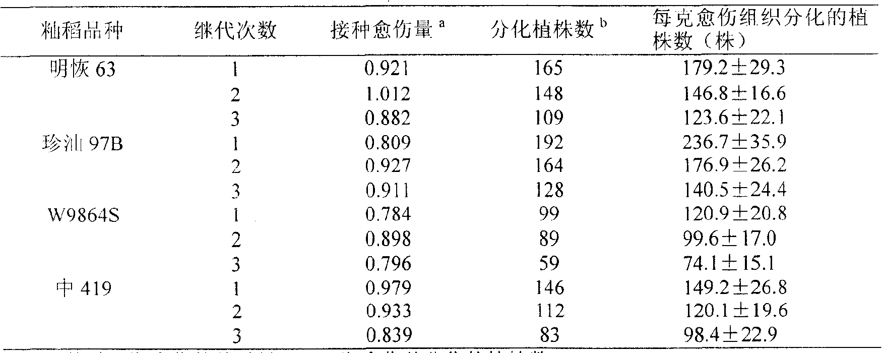 Differentiation culture medium adapted for indica rice isolated culture